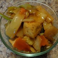 Half portion of Szechwan Vegetable & Brown Bean Curd. Standard dish, was hoping for brown bean curd and not just brown sauce. The Zen Tofu Cashew Stir-Fry is this same dish with cashews on top. at Szechwan Garden in Lakewood