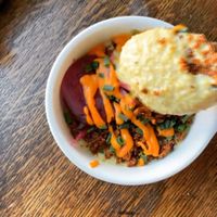 Vegan grits and chorizo at Coat Check Coffee in Indianapolis