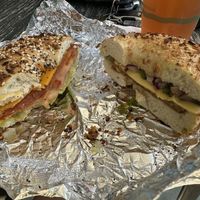half vegan thelma and half louise and vegan all american  at Seaside Bagels in Wilmington