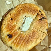 Chocolate chip bagel with plain vegan cream cheese  at Seaside Bagels in Wilmington