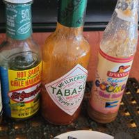 Hot sauce condiments at White Dove Coffee in Flagstaff