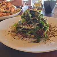 Raw pizza, pad thai (in the background) at Tierra Verde in Mahahual