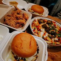 American burger, loaded fries, chicken fingers at Burger Tree in Toronto