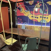 Tried these chairs and they were very cool, you can swing in all directions   at Flower Burger in London