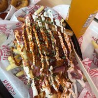 Loaded fries with chicken style strips  at Dirty V - Bergen in Bergen