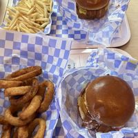 Garlicious (bottom) and Astroworld (top) burgers and sides  at Dirty V - Bergen in Bergen