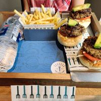 Vegan burgers with caramelised onion and avocado at Free The Fork in Amman
