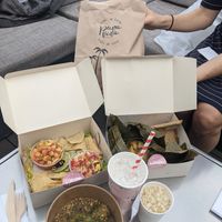 Ceviche, tamal, coconut curry, coco loco at Pura Vida in Bogota