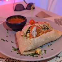 Vegan Melbourne wrap. Can be ordered separately or as part of the "breakfast for 2" ($55k) at Pura Vida in Bogota