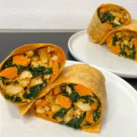 vegan breakfast burrito (plated at home) at The Flora Bakehouse in Seattle