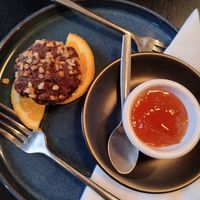 Dessert chocolate truffle with jam at Bono & Vers in Leiden