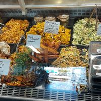 Cabinet foods including vegan salads and wrap. Normally offers a kitchen menu as well (not on public holidays) at Soul Harvest Wholefoods in Margate