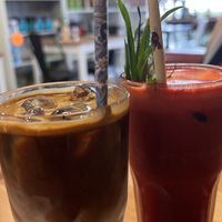Iced soy coffee and Detoxify smoothly  at Soul Harvest Wholefoods in Margate