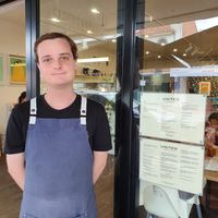 Zac - waiter extraordinaire! at United Espresso & Kitchen in Black Rock