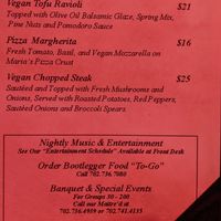 Vegan menu options at The Bootlegger in Las Vegas