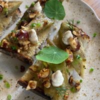 Eggplant and cashew crema toast at dinner  at Good Mantra in Canggu