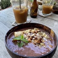 Acai bowl and coconut coffee  at Good Mantra in Canggu