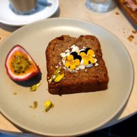 Banana bread with vegan margarine and passionfruit at Little Aus - 리틀오스 in Busan
