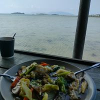Big noodles fried+ Mocha coffee at Tamachat Vegan Food - ธรรมชาติ in Koh Samui