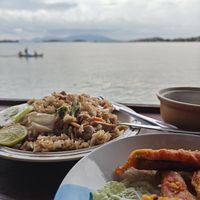 Fried rice, vegan turmeric fish at Tamachat Vegan Food - ธรรมชาติ in Koh Samui
