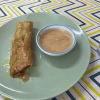Vegan spring rolls with peanuts sauce   at Sanjan Cafe in Chiang Mai