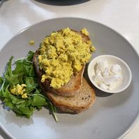 Scramble tofu on sourdough ($12) add vegan feta ($3.5)  at Picnic Cafe in Hobart
