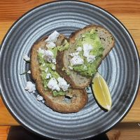 Avo toast with vegan feta  at Picnic Cafe in Hobart