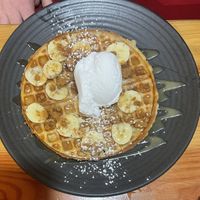 Salted caramel waffle  at Picnic Cafe in Hobart