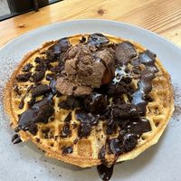 Chocolate Waffles (minus raspberries)  at Picnic Cafe in Hobart