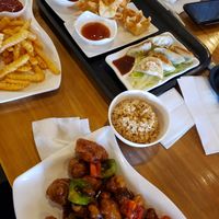 General Tso's chicken, pot stickers and crab rangoon all vegan friendly! at Veggie Village in Scottsdale