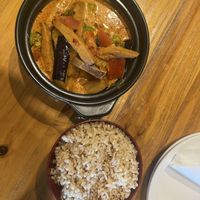 Fish curry and brown rice   at Veggie Village in Scottsdale