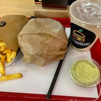 Fries, king churger and chocolate milkshake  at Beesechurgers in The Hague