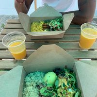 Mofongo, arrozo Amarillo?, peril(jackfruit), sofrito, and plantain!  Passionfruit lemonade   at Boca Fresca in Winter Park