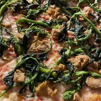 Matteos pizzette. Broccoli rabe, vegan sausage and cheese. Delicious! at D'Matteos Pizza & Grill in Ronkonkoma