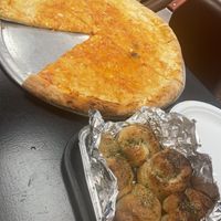 Large vegan cheese pie and garlic knots   at D'Matteos Pizza & Grill in Ronkonkoma
