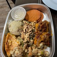 Pictured is their Christmas meal from this past holiday (This was one serving 😧) 
 at Under the Ground Blono in Downs