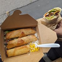 Walnut Samboose box and pumpkin falafel wrap at Rira in Budapest