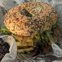 Vegan veggie bagel at Rainshadow Cafe in Sequim