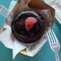 Chocolate baby cake with ganache  at Rainshadow Cafe in Sequim