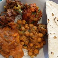 Vegan vindaloo, pakora, chana masala, cauli wings at Curry Kitchen in Lakewood