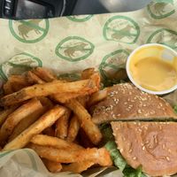 Single cheeseburger w/ no onion, the cheese sauce is good too  at Cant Believe Its Not Meat in Orland Park