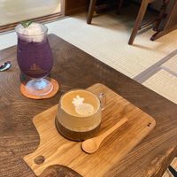 Blueberry soy smoothie with coconut ice cream and soy latte  at Cotonoha Kitakamakura  in Kamakura