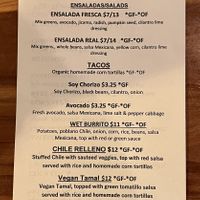 New vegan menu with no oil options.   at TORTILLA REAL   in Petaluma