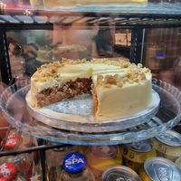 Vegan gluten free carrot cake with cream cheese frosting at We Love Coffee in Leuven