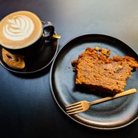 Capuccino with Oat Milk and vegan Banana Bread at We Love Coffee at We Love Coffee in Leuven