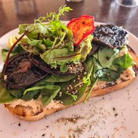 Mushrooms with hommous and avocado at Picton Social in Picton
