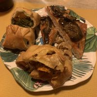 pizza and pastries from buffet  at Vegamore in Milan