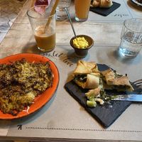 We went for the pakora and panzerotto. The vegan mayo was so tasty too - turmeric, mustard and capers.   at Vegamore in Milan