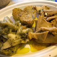 Green lasagne, seitan carpaccio and something else I don’t remember   at Vegamore in Milan