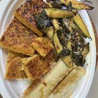 Chickpea frittata, zucchini au gratin & cannelloni with ragu  at Vegamore in Milan